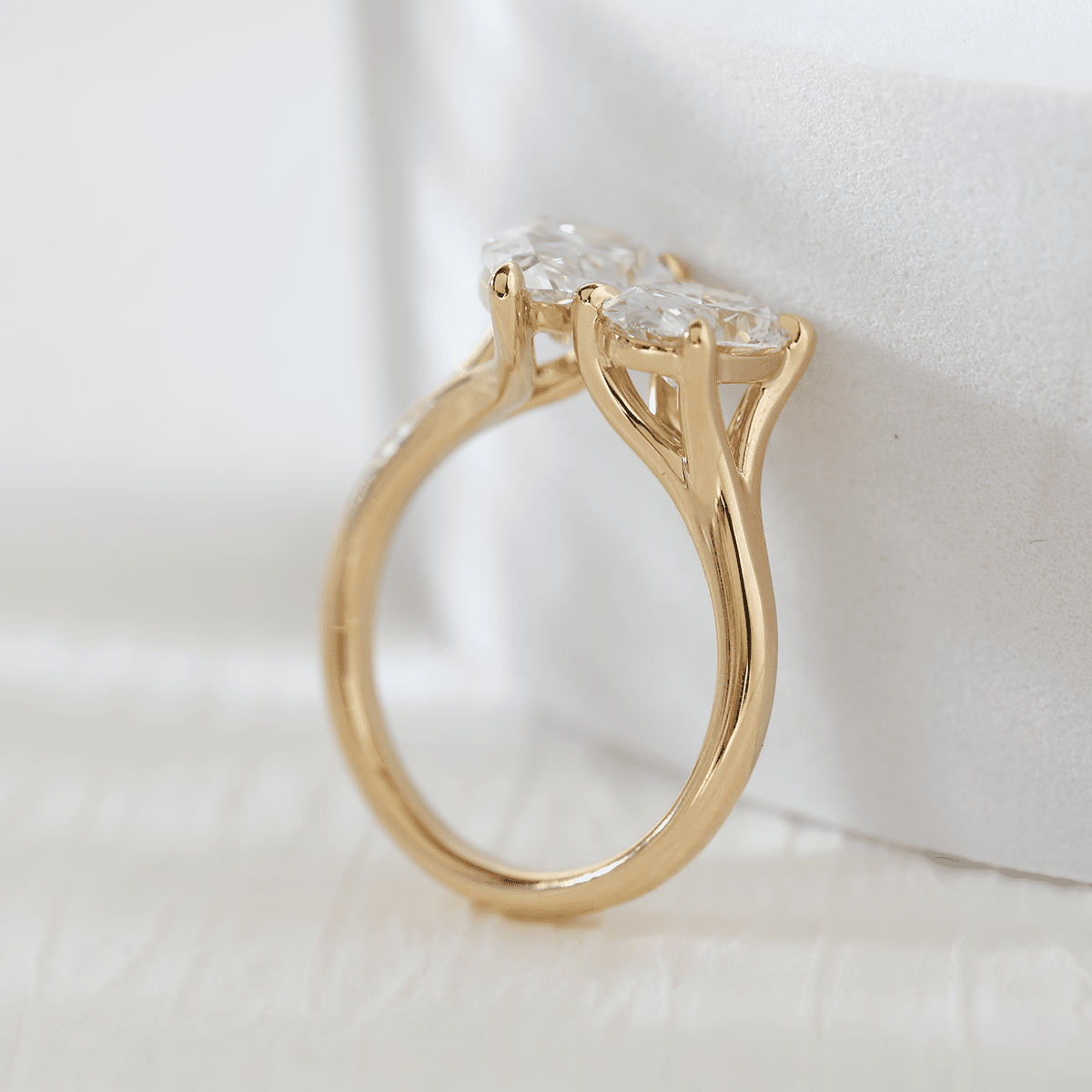 18K Yellow Gold Oval and Pear Lab Diamond Toi et Moi Ring