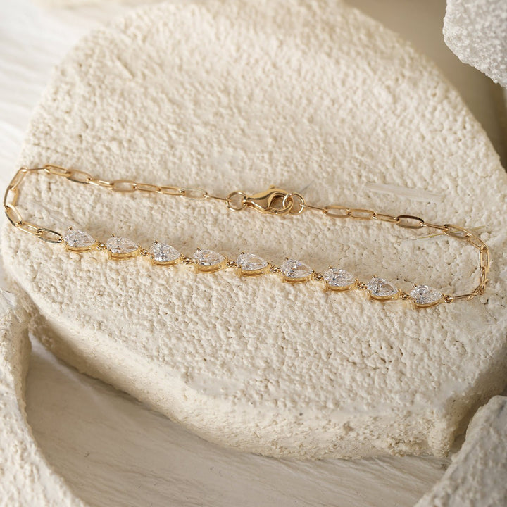 18K Yellow Gold Pear Lab Diamond 9 Stone Chain Bracelet - FIORESE JEWELRY