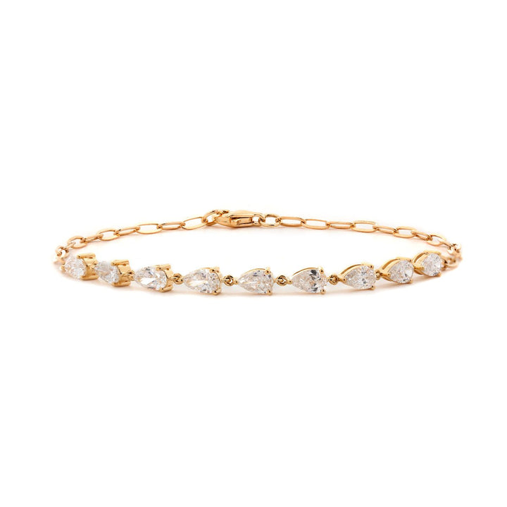 18K Yellow Gold Pear Lab Diamond 9 Stone Chain Bracelet - FIORESE JEWELRY