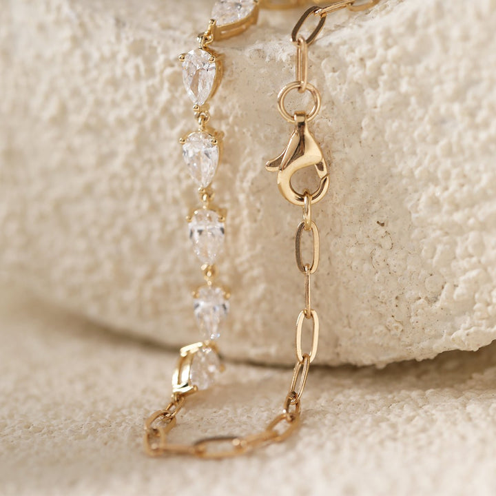 18K Yellow Gold Pear Lab Diamond 9 Stone Chain Bracelet - FIORESE JEWELRY
