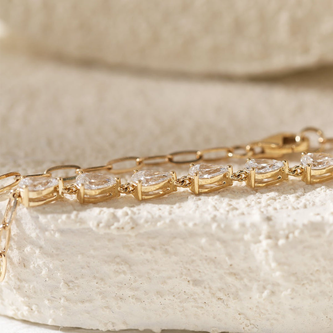 18K Yellow Gold Pear Lab Diamond 9 Stone Chain Bracelet - FIORESE JEWELRY