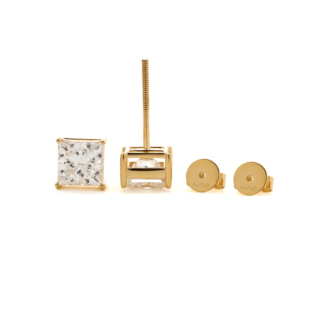 18K Yellow Gold Princes Cut Lab diamond Stud Earrings - FIORESE JEWELRY