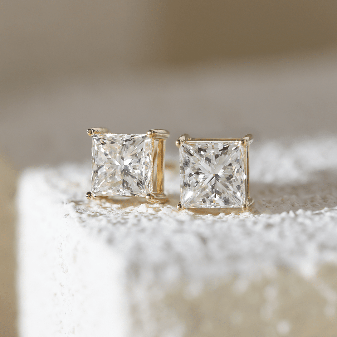 18K Yellow Gold Princes Cut Lab diamond Stud Earrings - FIORESE JEWELRY