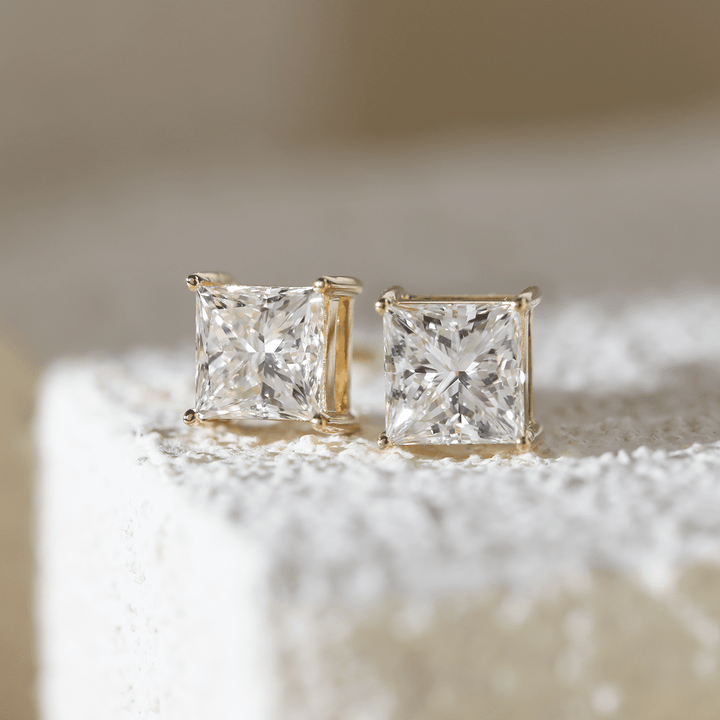 18K Yellow Gold Princes Cut Lab diamond Stud Earrings - FIORESE JEWELRY