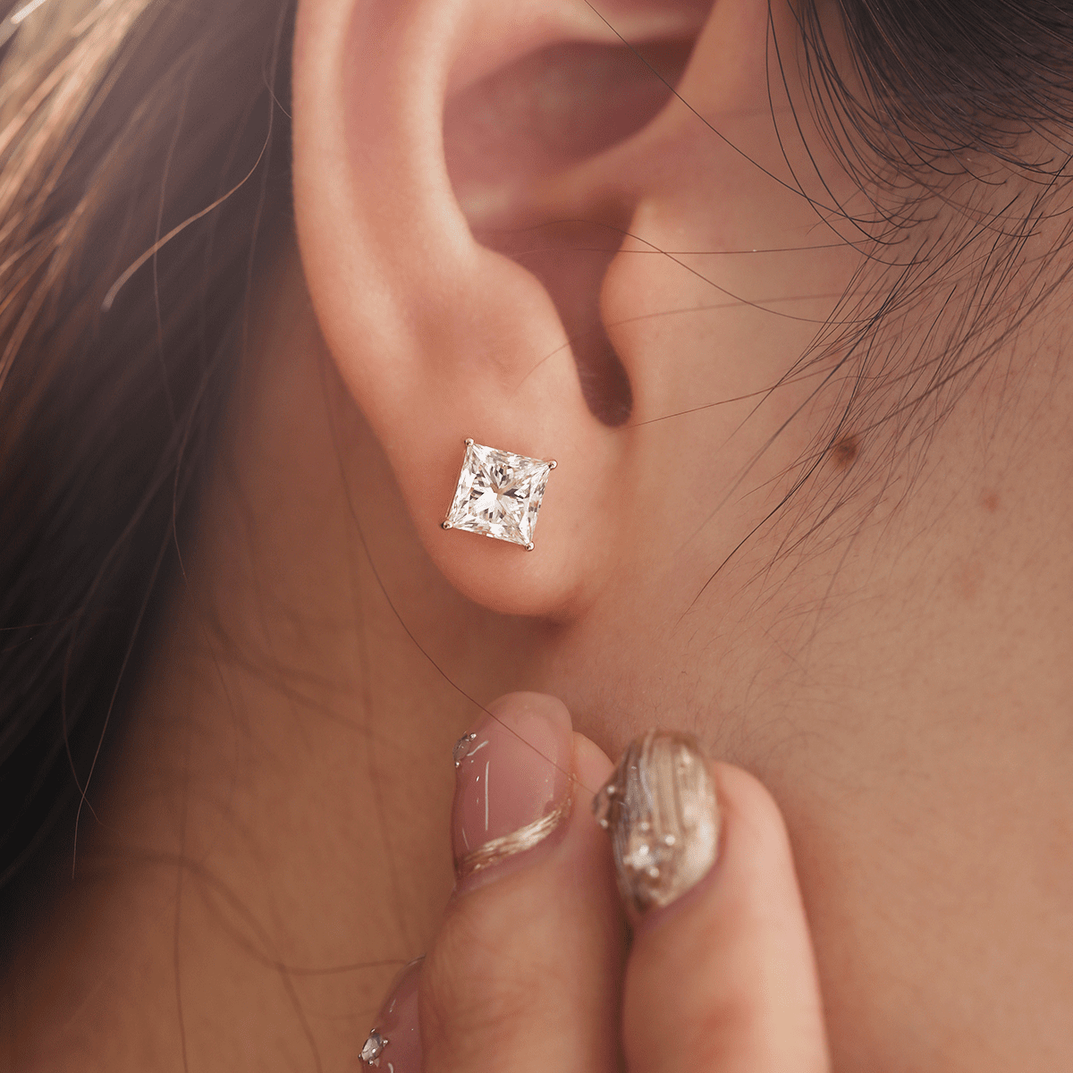 18K Yellow Gold Princes Cut Lab diamond Stud Earrings - FIORESE JEWELRY