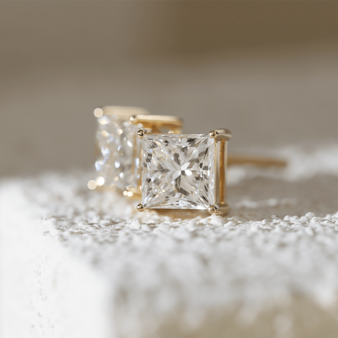 18K Yellow Gold Princes Cut Lab diamond Stud Earrings - FIORESE JEWELRY