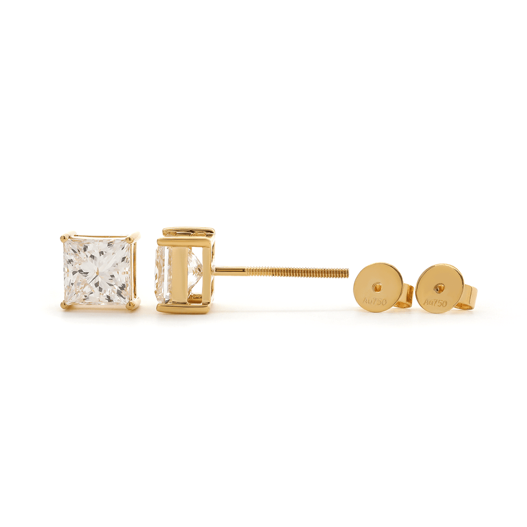 18K Yellow Gold Princes Cut Lab diamond Stud Earrings - FIORESE JEWELRY
