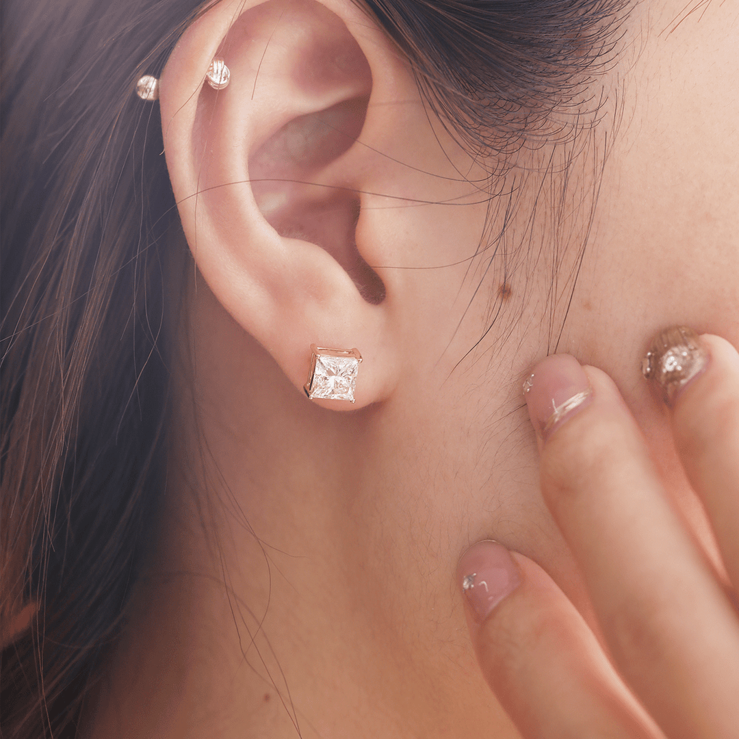 18K Yellow Gold Princes Cut Lab diamond Stud Earrings - FIORESE JEWELRY