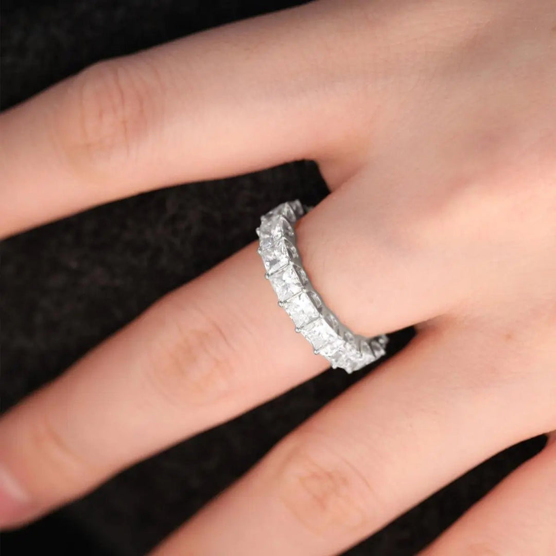 18K Yellow Gold Princess Cut Lab Diamond Eternity Band - FIORESE JEWELRY