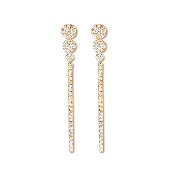 18K Yellow Gold Round Cut Diamond Pave Drop Earrings - FIORESE JEWELRY