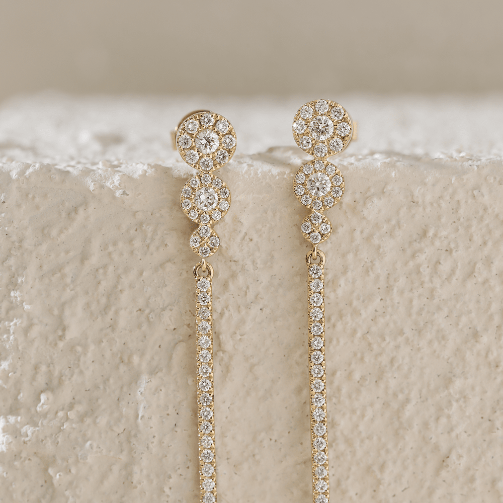 18K Yellow Gold Round Cut Diamond Pave Drop Earrings - FIORESE JEWELRY