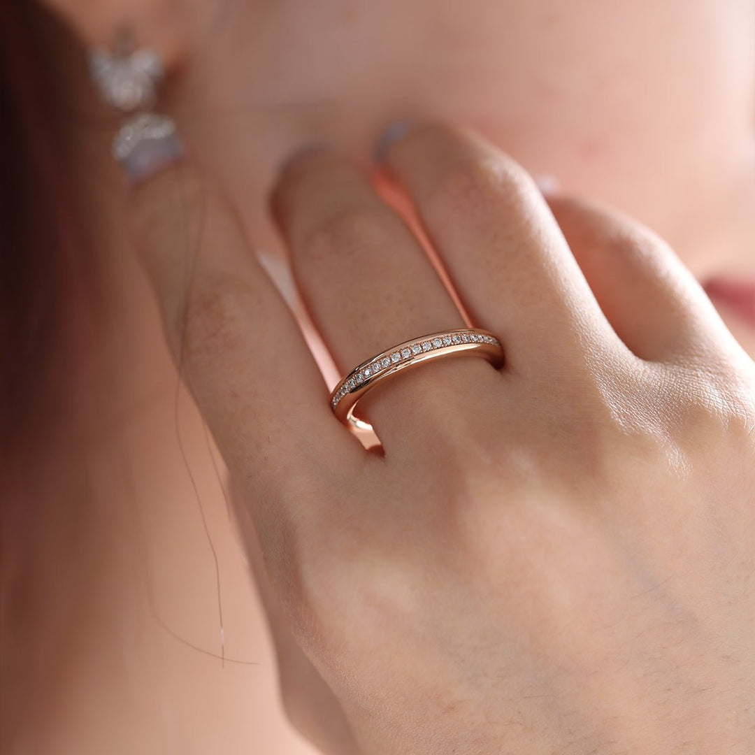 18K Yellow Gold Round Cut Lab Diamond Eternity Ring - FIORESE JEWELRY