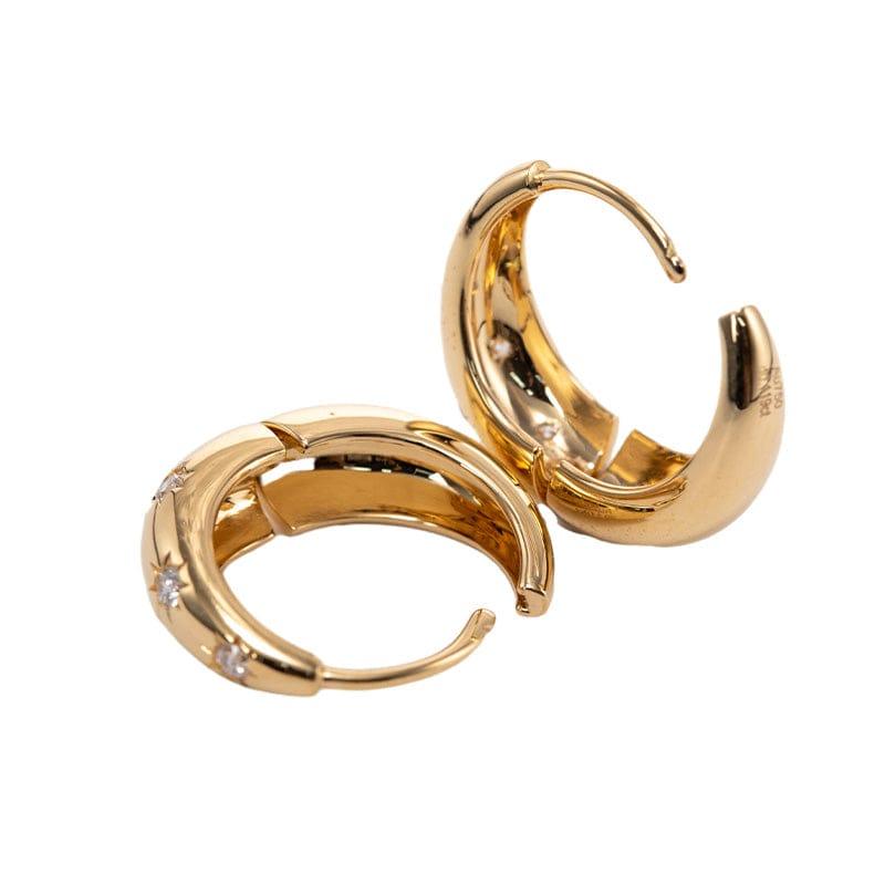 18K Yellow Gold Round Diamond 5 Star Diamond - milling Hoop Earrings - FIORESE JEWELRY