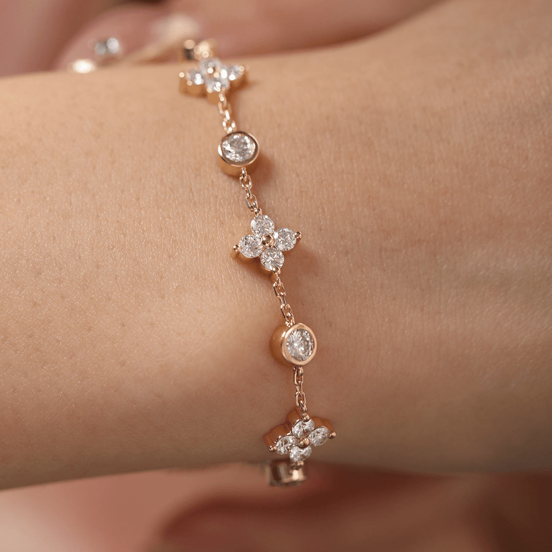 18K Yellow Gold Round Lab Diamond Fancy Shape Station Bracelet - FIORESE JEWELRY