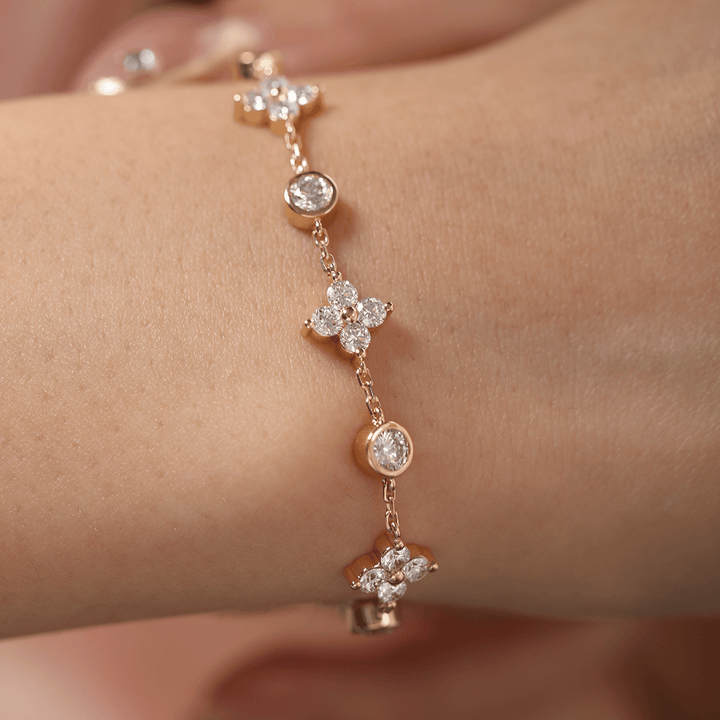 18K Yellow Gold Round Lab Diamond Fancy Shape Station Bracelet - FIORESE JEWELRY