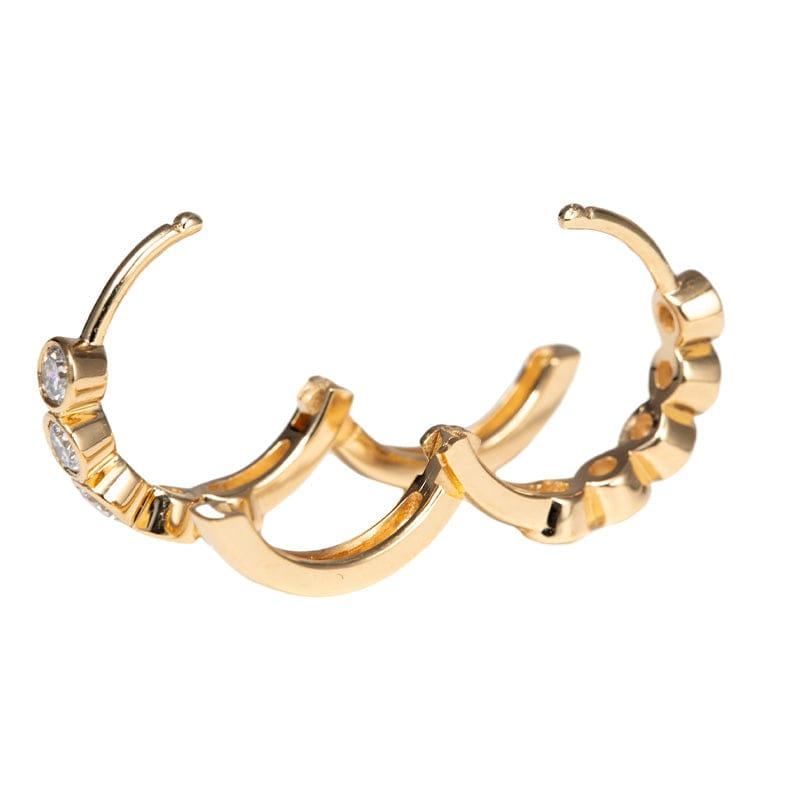 18K Yellow Gold Round Lab Diamond Five - stone Bezel Huggie Earrings - FIORESE JEWELRY