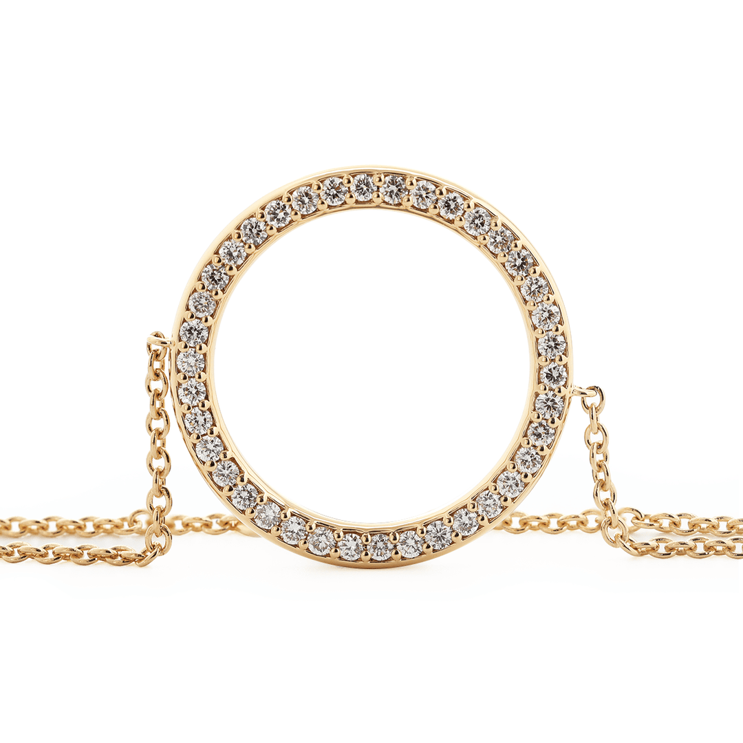 18K Yellow Gold Round Lab Diamond Pave Ring Shape Pendant Chain Bracelet - FIORESE JEWELRY