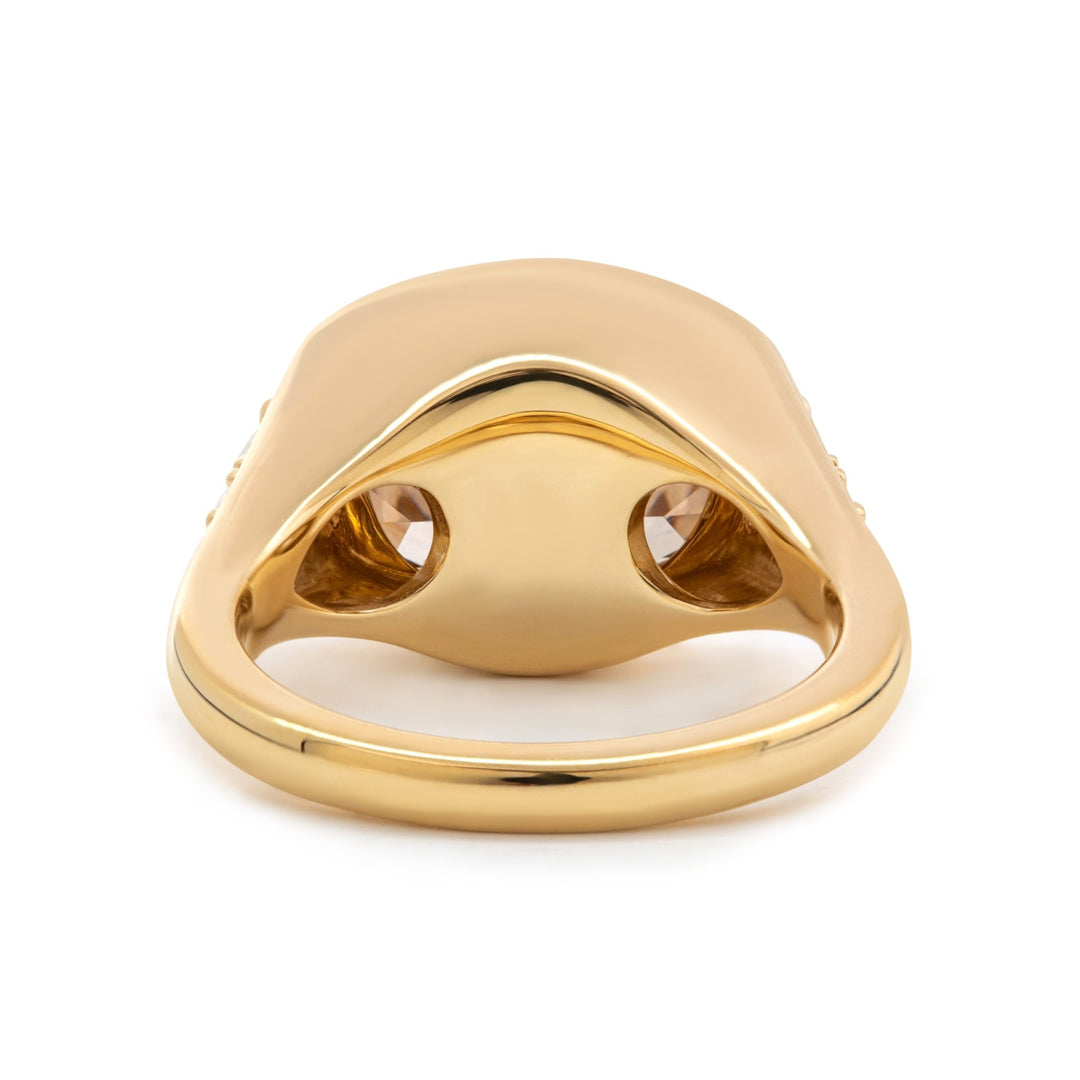 18K Yellow Gold Vintage Ring with 4.51ct Elongated Old Mine Cut Brown Lab Diamond and Old European Side Stones - FIORESE JEWELRY
