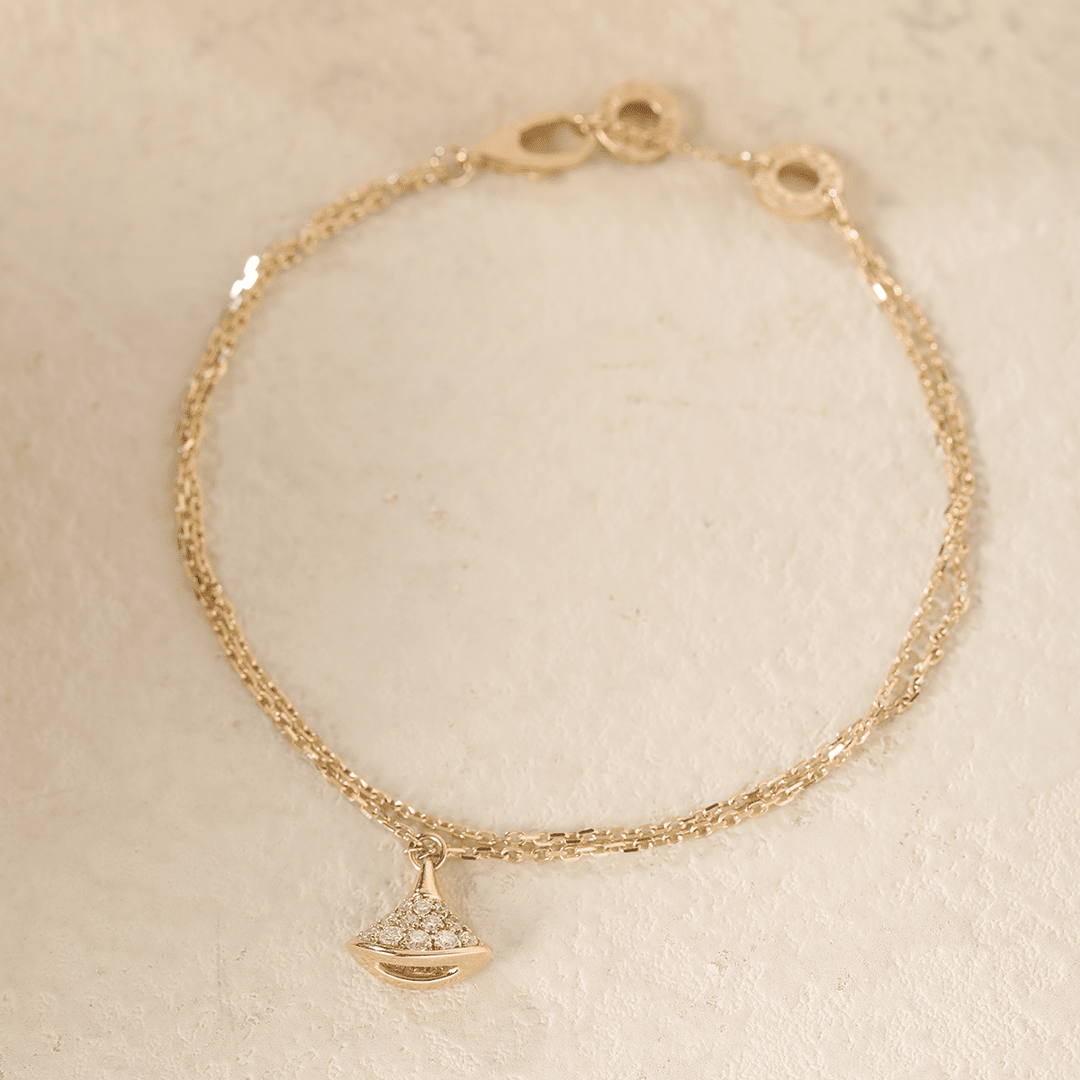 18K Yollow Gold Round Lab Diamond Skirt Pendant Necklace - FIORESE JEWELRY