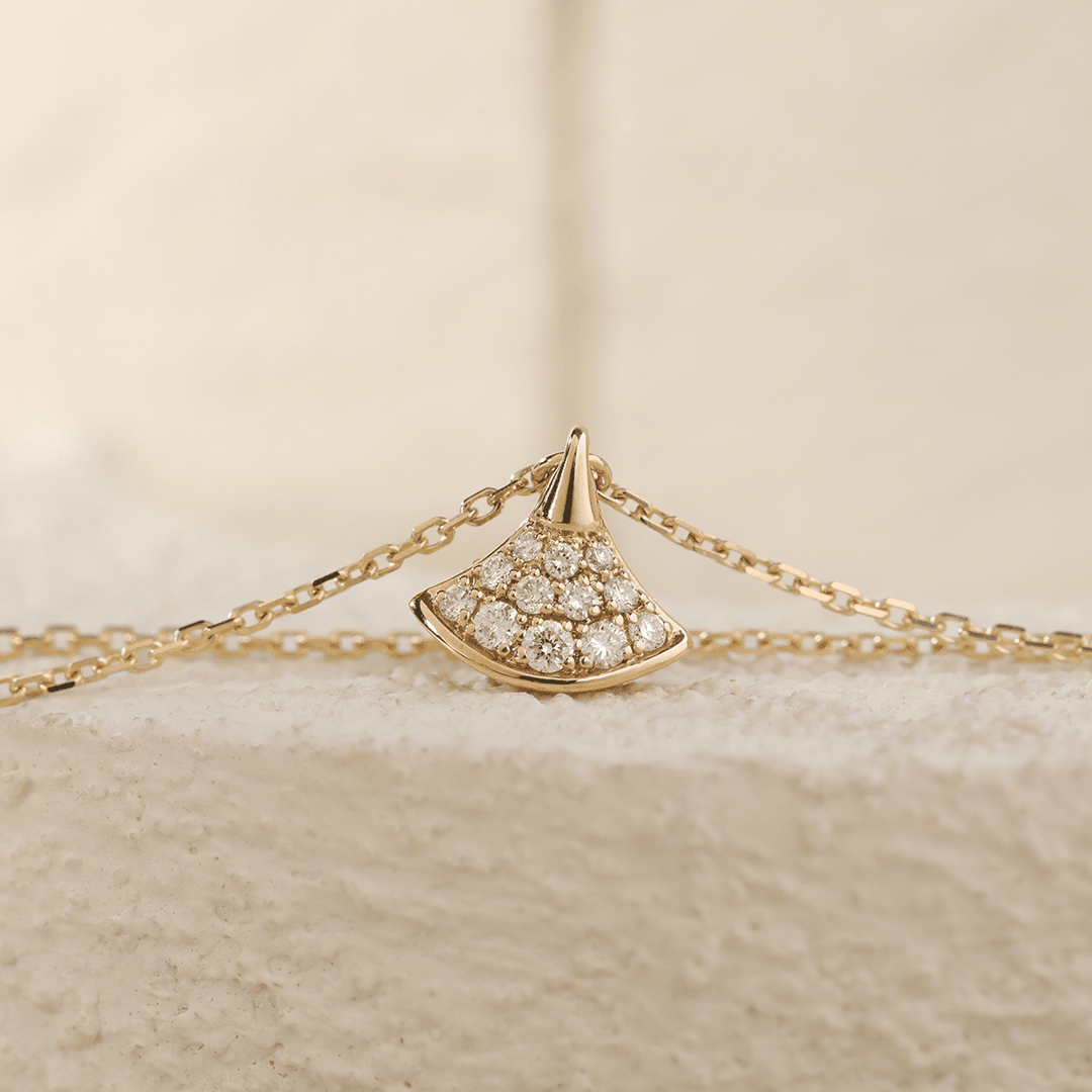18K Yollow Gold Round Lab Diamond Skirt Pendant Necklace - FIORESE JEWELRY