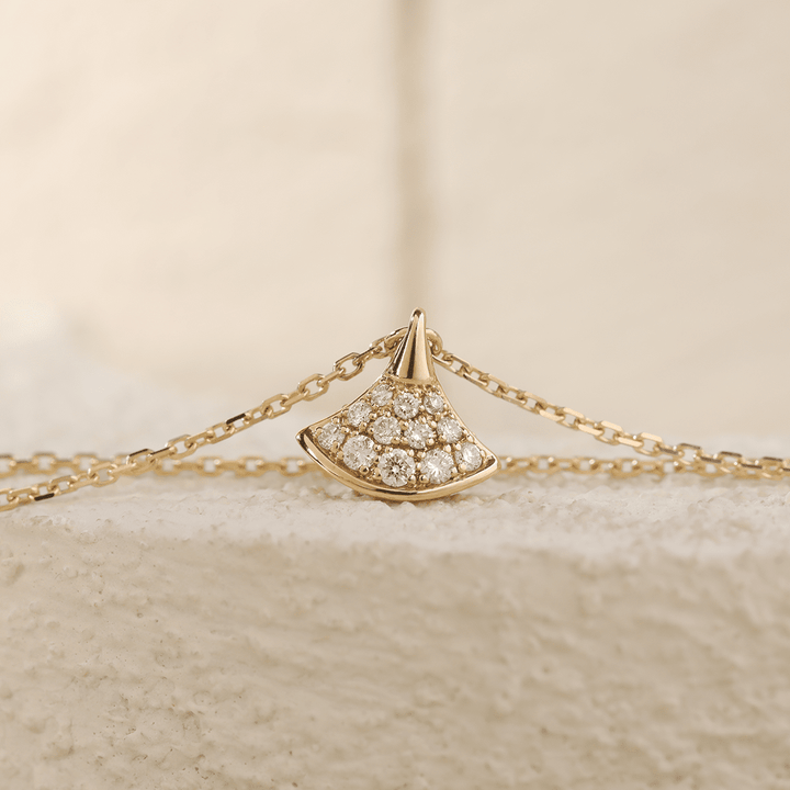 18K Yollow Gold Round Lab Diamond Skirt Pendant Necklace - FIORESE JEWELRY