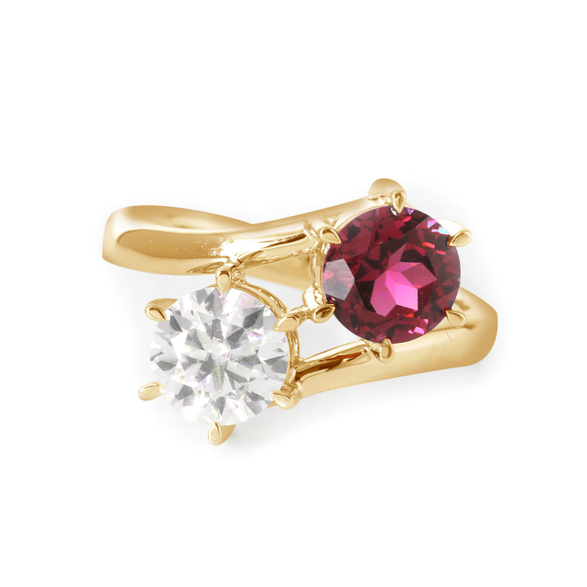 18K White Gold Round Cut Lab Diamond & Lab Ruby Toi et Moi Ring