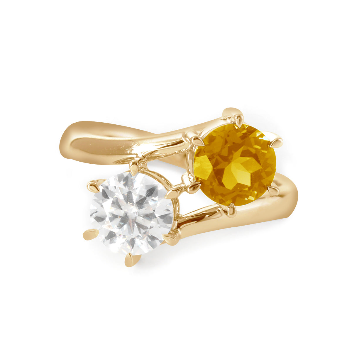 18K White Gold Round Cut Lab Diamond & Citrine Toi et Moi Ring