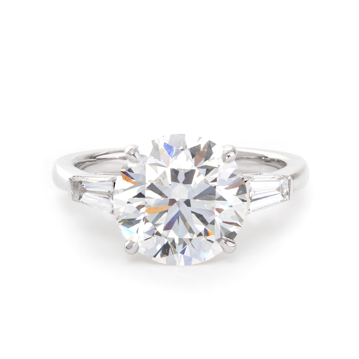 14K White Gold 4ct Round Cut Lab Diamond Tapered Three-stone Ring