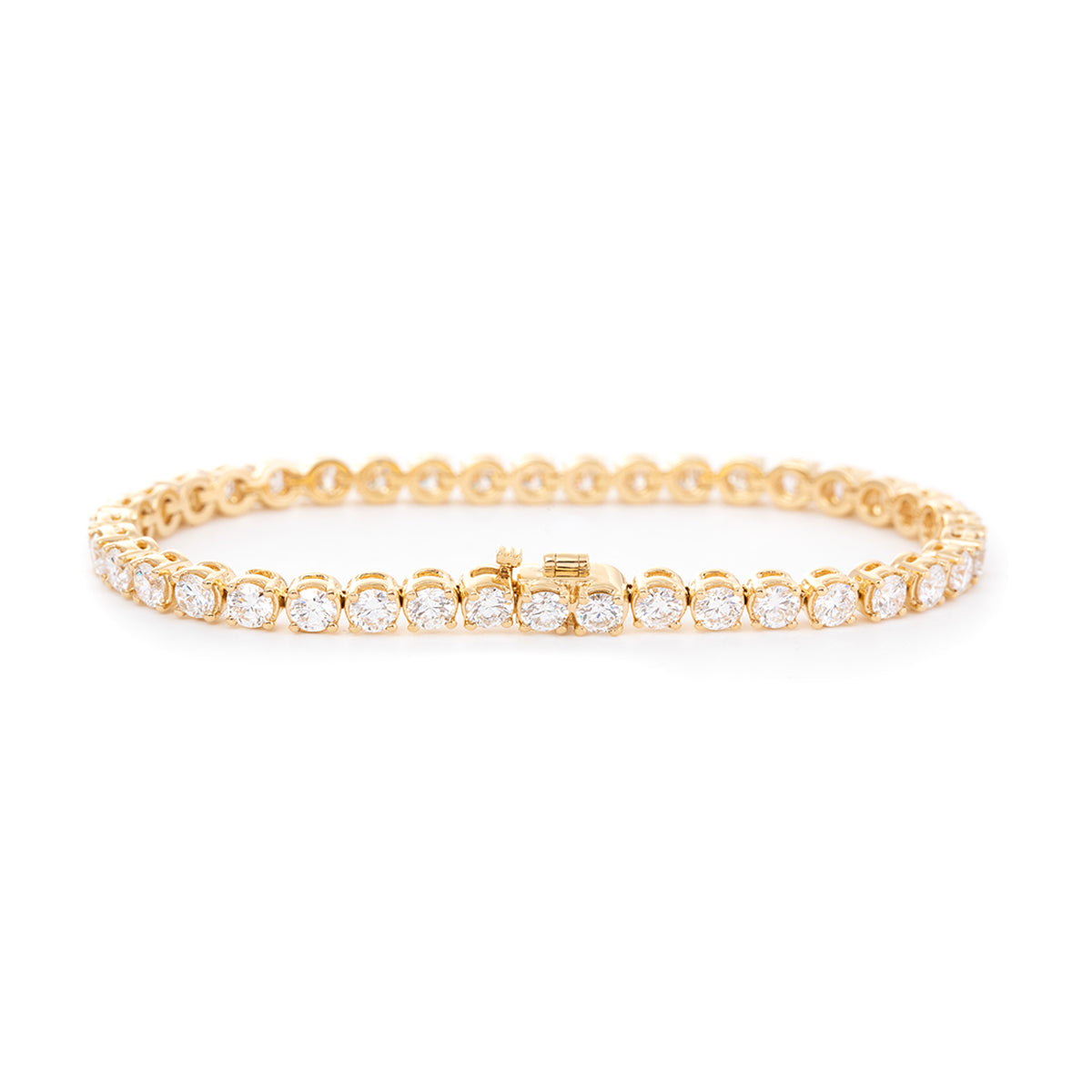 18K Yellow Gold Round Brilliant Cut Lab Diamond 4 Prong Basket Tennis Bracelet