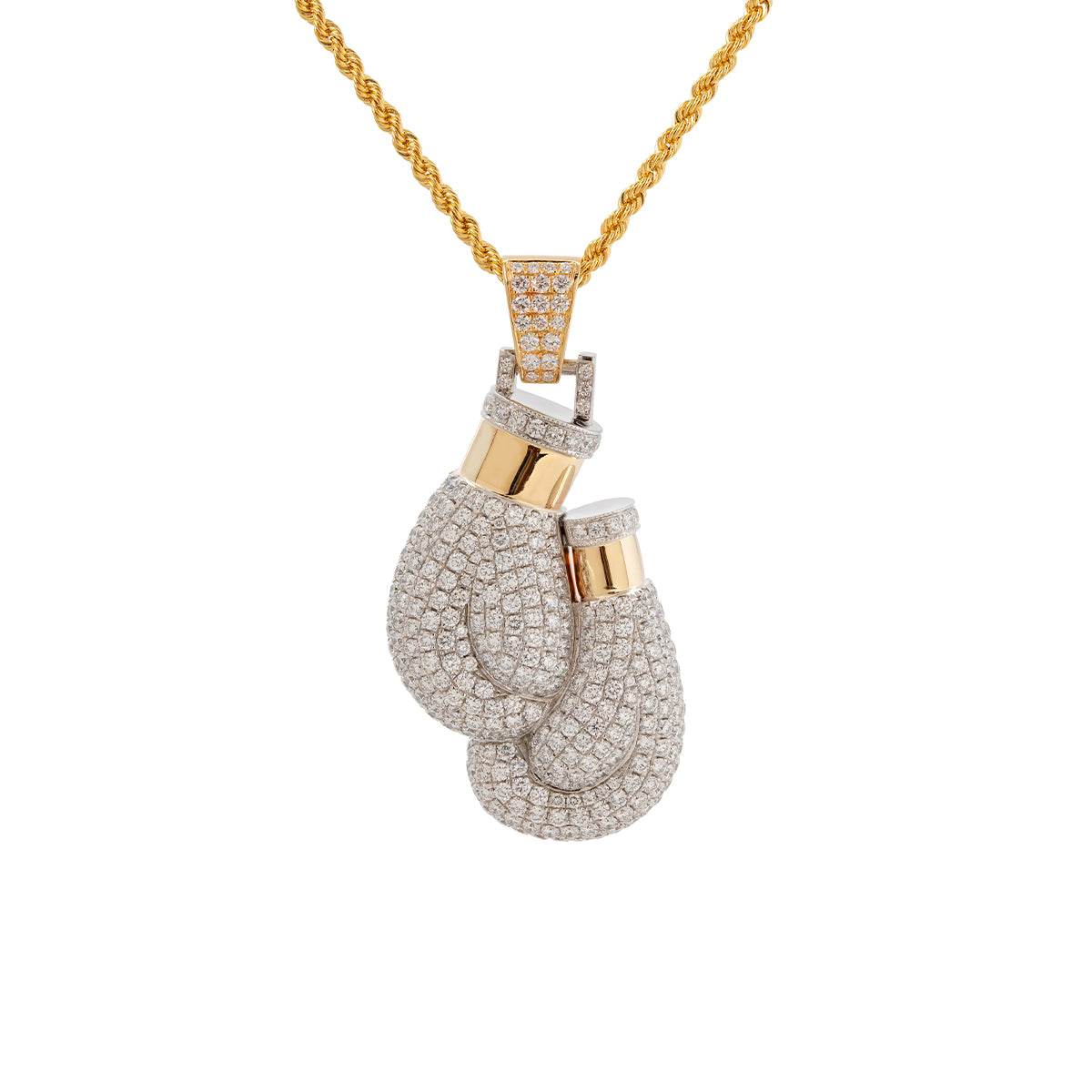 14K Yellow & White Gold Lab Diamond Boxing Gloves Pendant – Hip Hop Iced Out Necklace