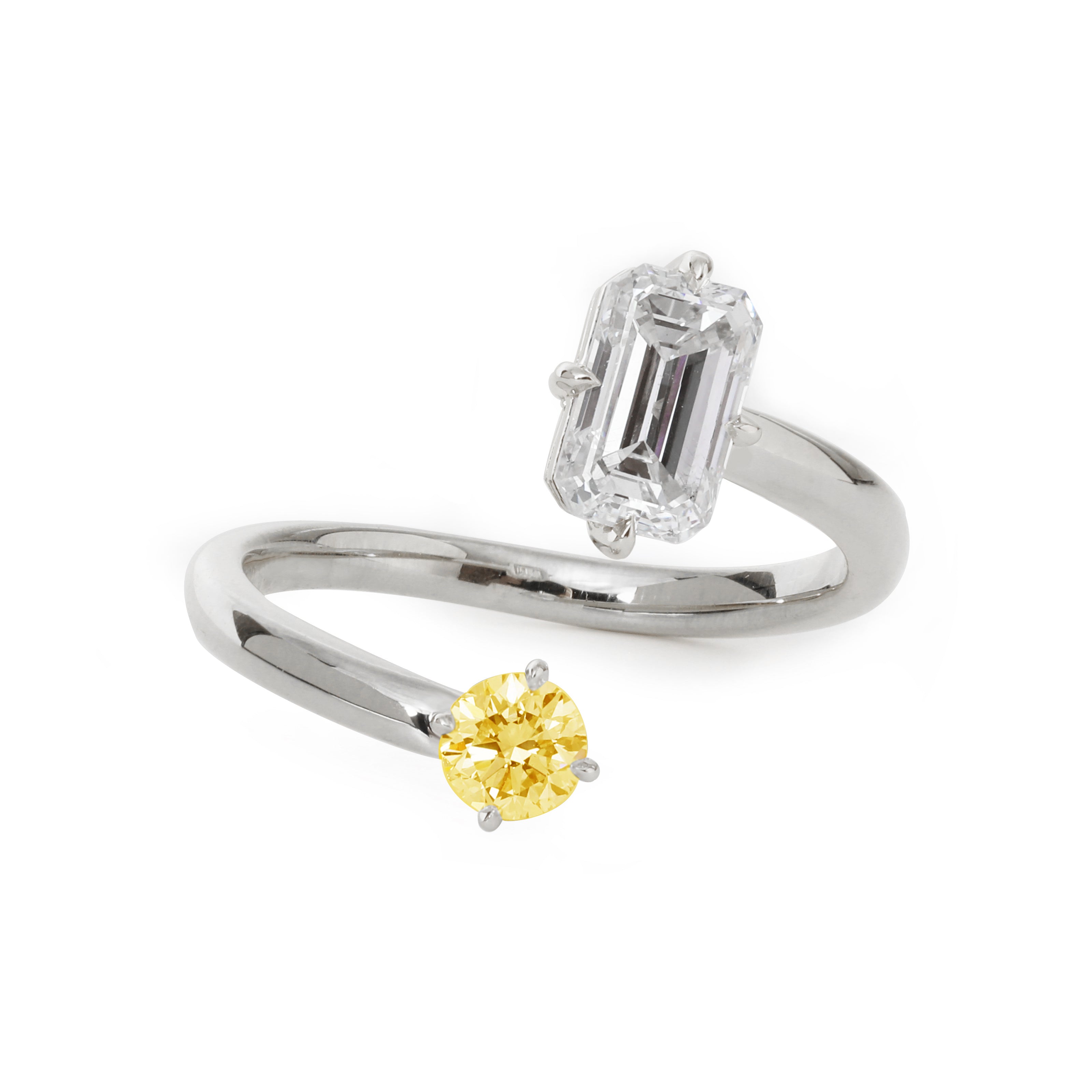 14K Yellow Gold Emerald Cut Lab Diamond & Round Citrine Toi et Moi Ring