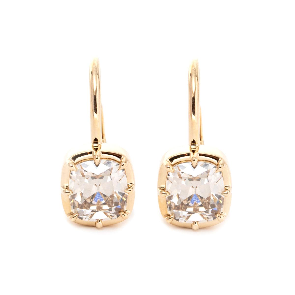 14K Yellow Gold 3 Carat Moissanite Ring-Inspired Elongated Old Mine Cut Lab Diamond Leverback Earrings