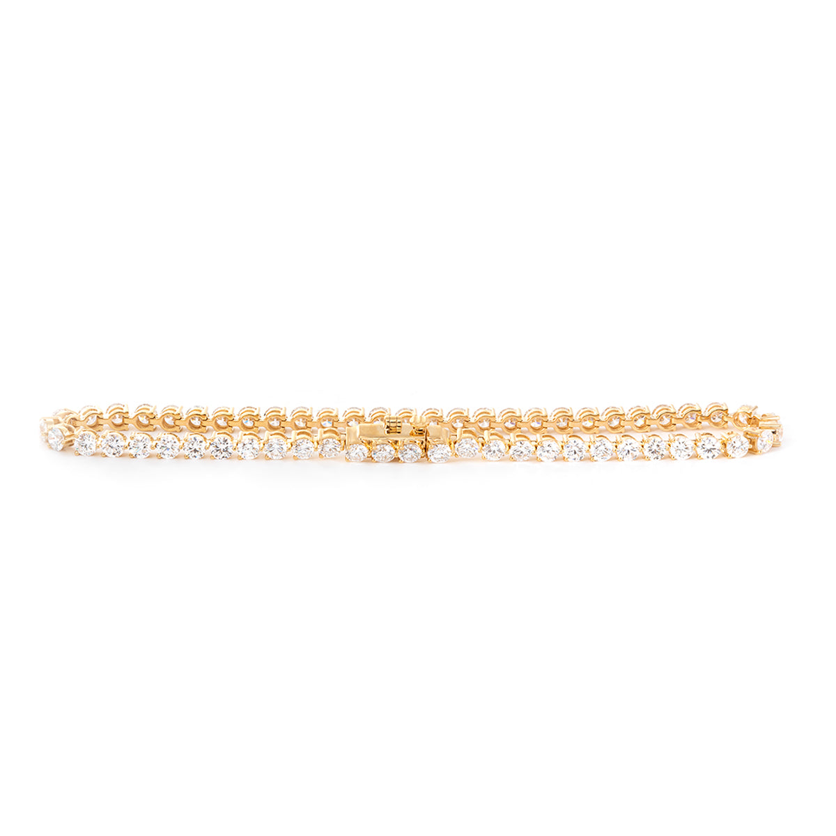 18K Yellow Gold Round Brilliant Cut Lab Diamond Three Prong Tennis Bracelet