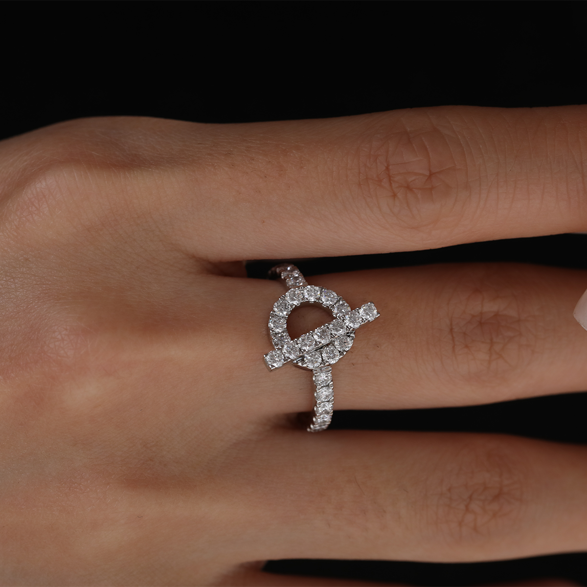 Platinum Round Lab Diamond Buckle-Inspired Ring