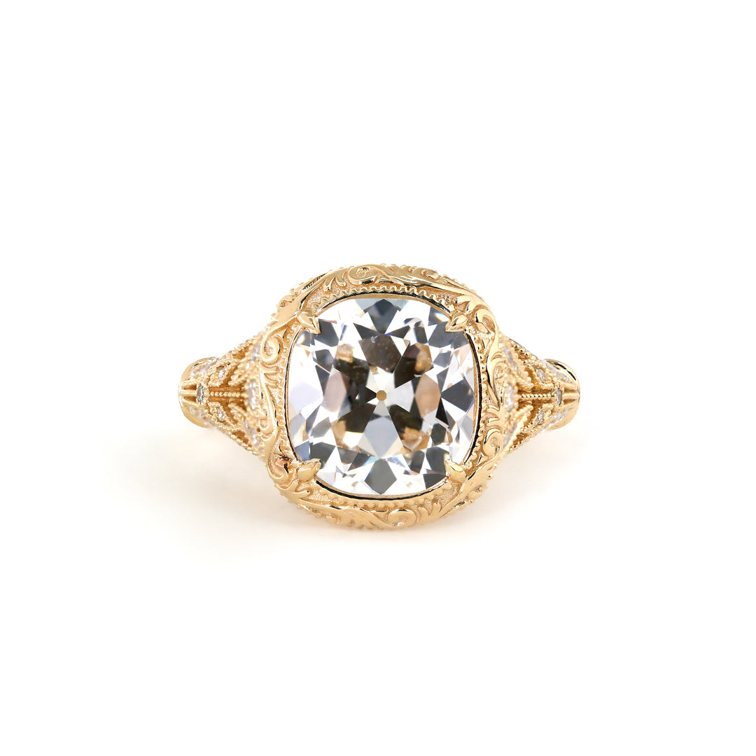 Old Mine-Cut Lab Diamond Antique-Inspired Ring with Pavé Diamond Accents