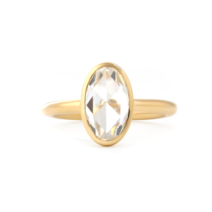 Elongated Oval Rose-Cut Lab Diamond Bezel Solitaire Ring with Floating Head