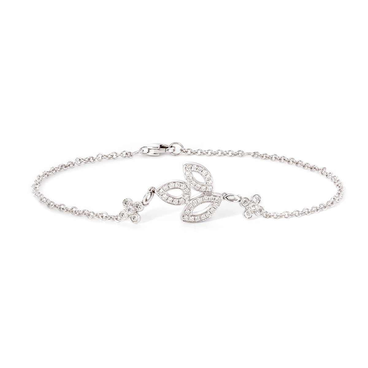 14K White Gold Round Lab Diamond Cluster Chain Bracelet