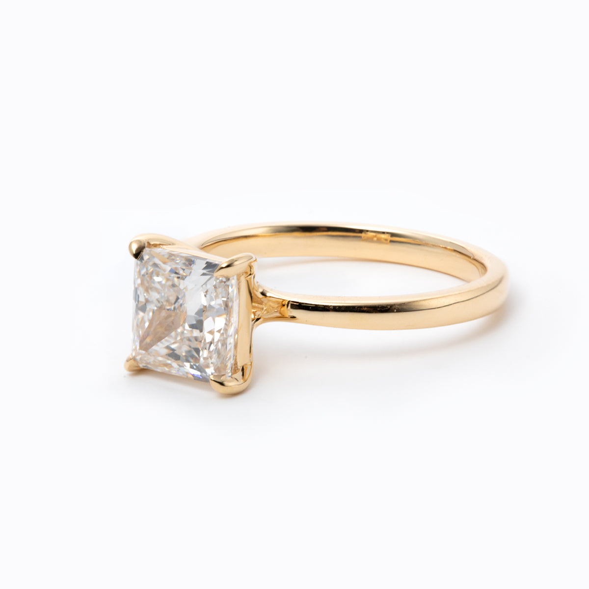 18K Yellow Gold 2ct Princess Cut Lab Diamond 4 Claw Prong Basket Setting Solitaire Ring