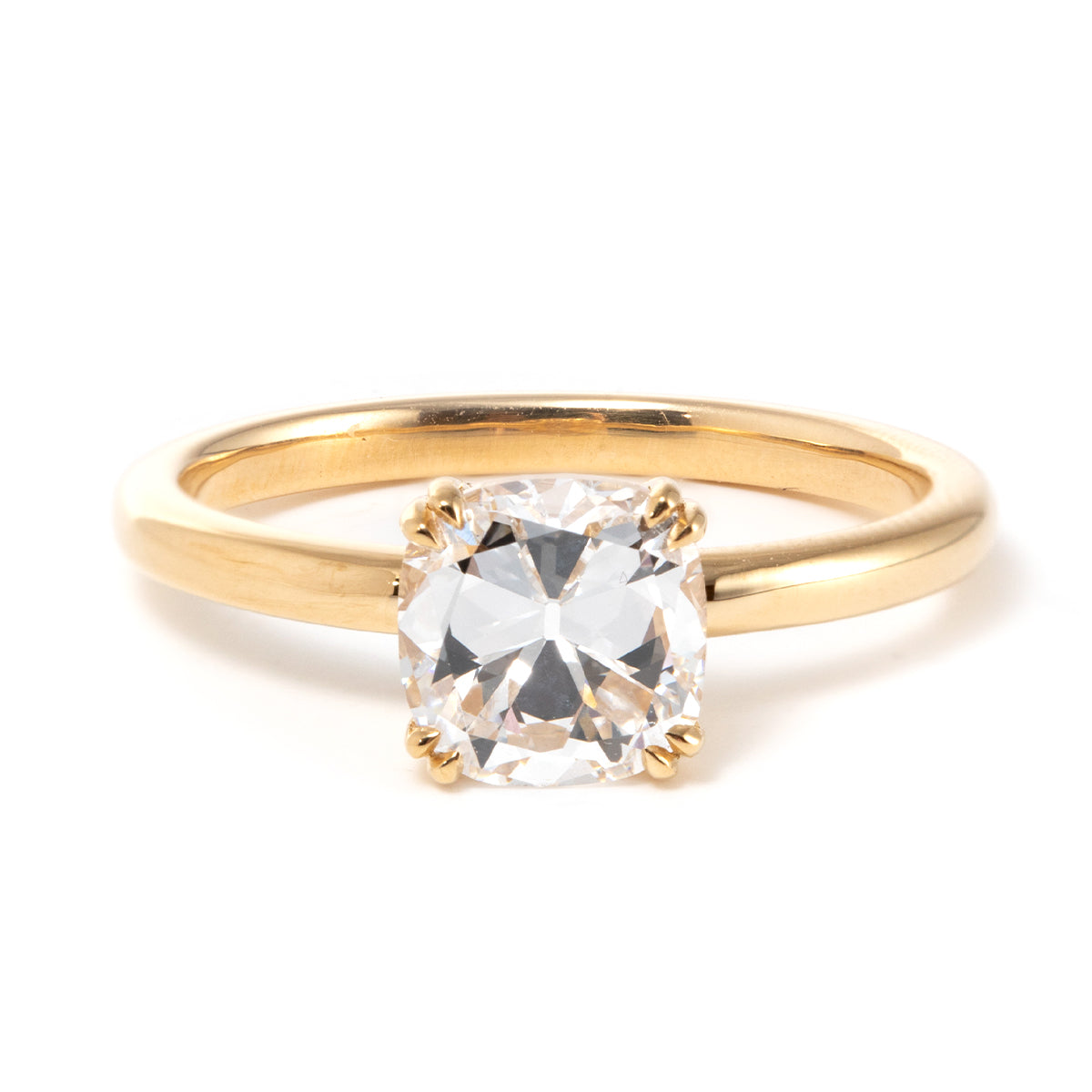 18k Yellow Gold 1.5 Carat Old Mine Cut Lab Diamond Double Prong Setting Vintage Solitaire Engagement Ring