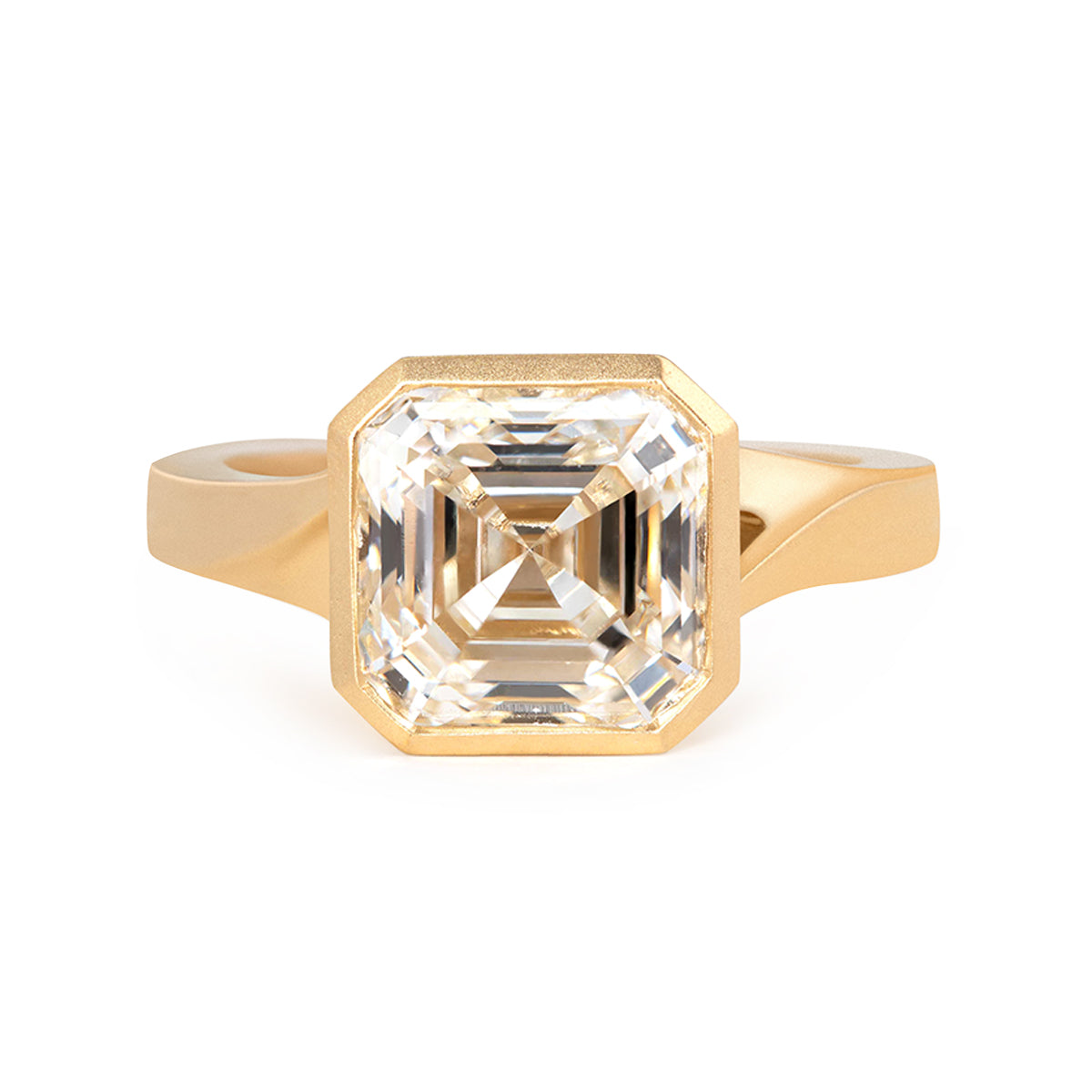 14k Yellow Gold 3ct Asscher Cut Lab Diamond Bezel Matte Ring