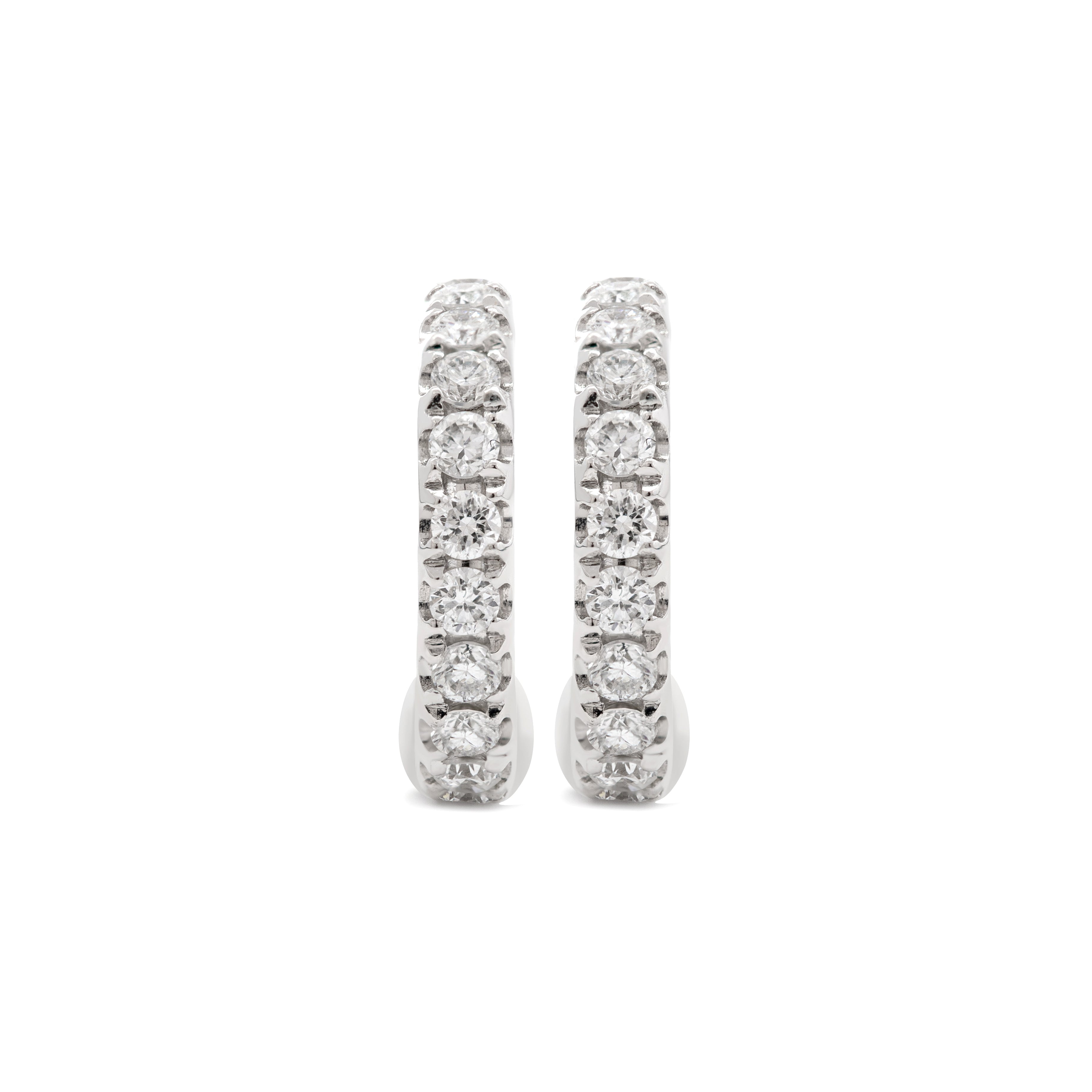 18K White Gold Round Cut Lab Diamond Huggie Earrings