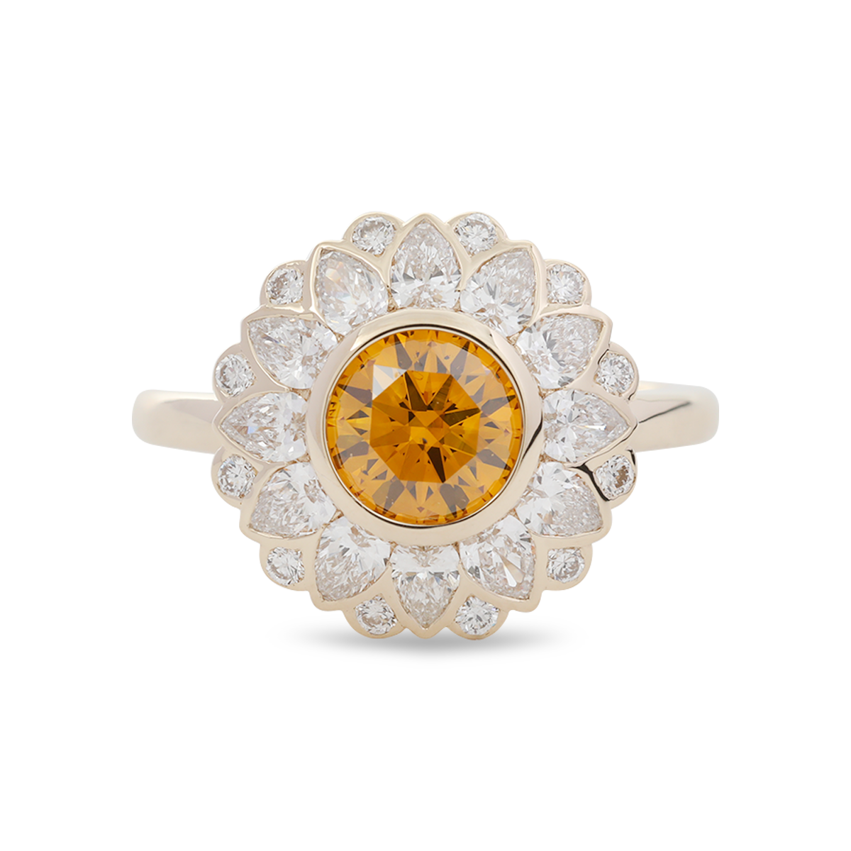 14K Yellow Gold 1.5ct Round Cut Yellow Lab Diamond Nature-Inspired Sunflower Halo Ring