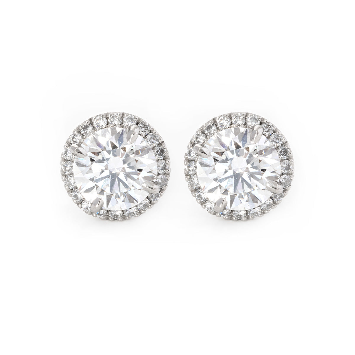 Pt950 Round Brilliant Cut Diamond Halo Stud Earrings