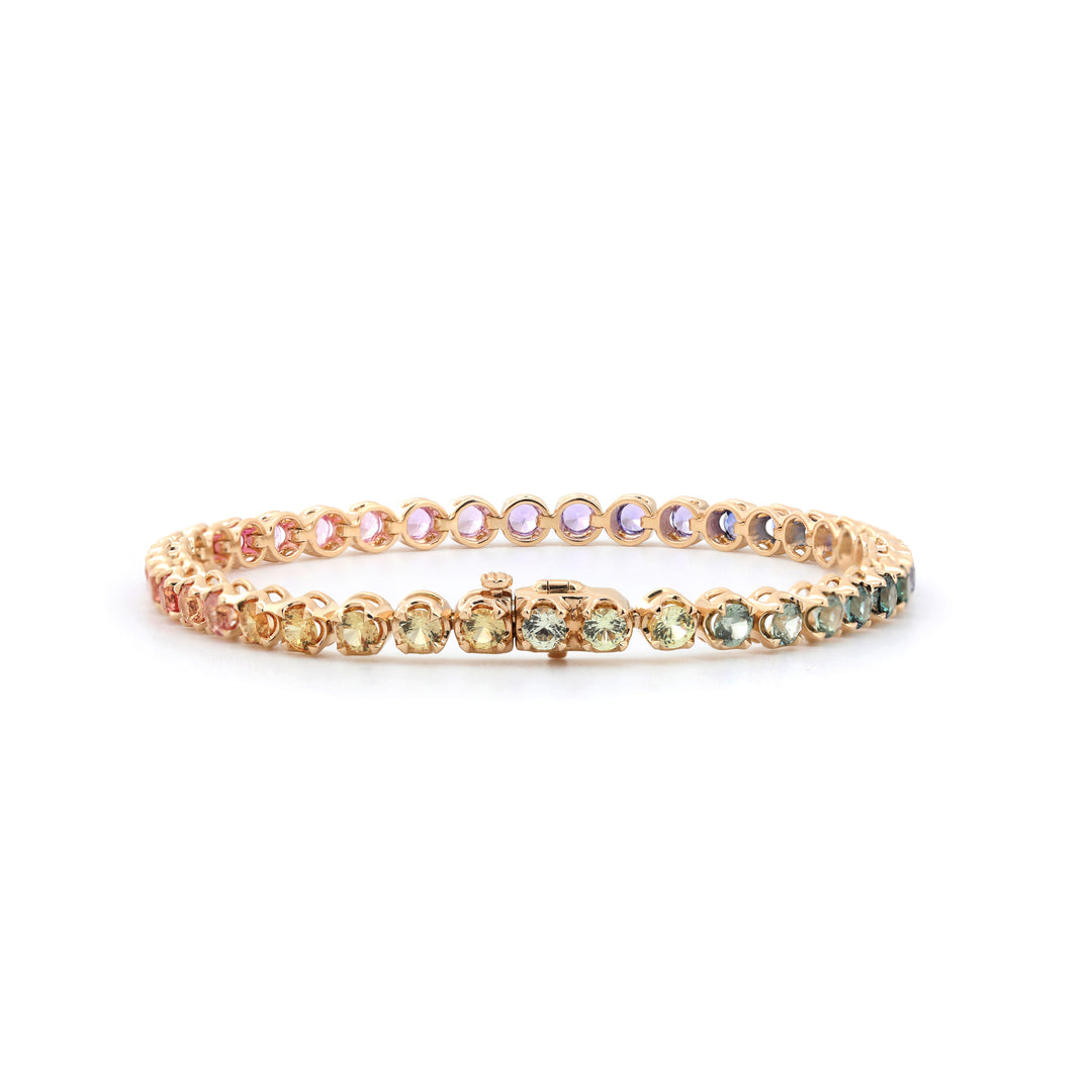 3mm Round Rainbow Corundum Crown-Set Tennis Bracelet