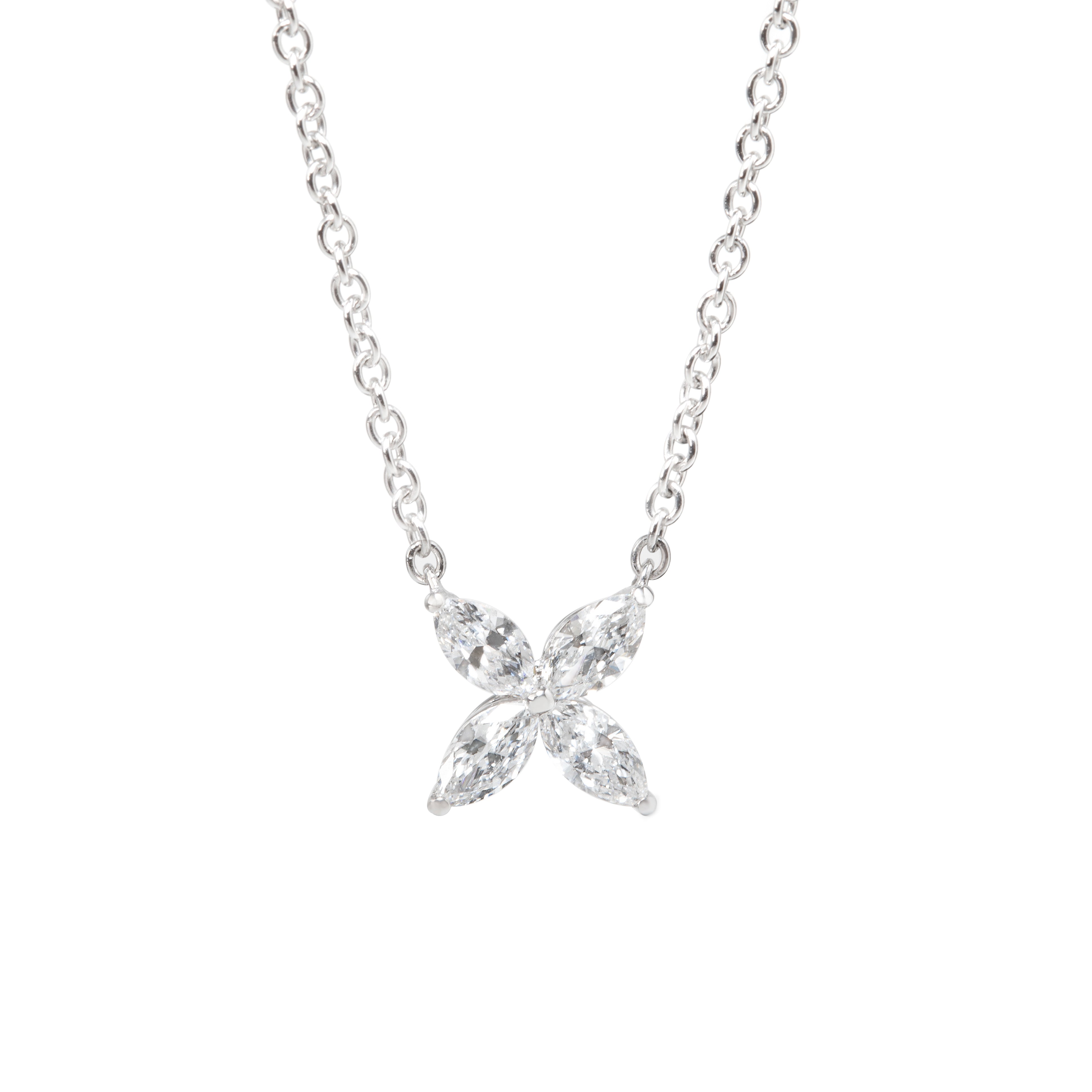 Platinum Marquise Cut Lab Diamond Floral Victorian Pendant Necklace