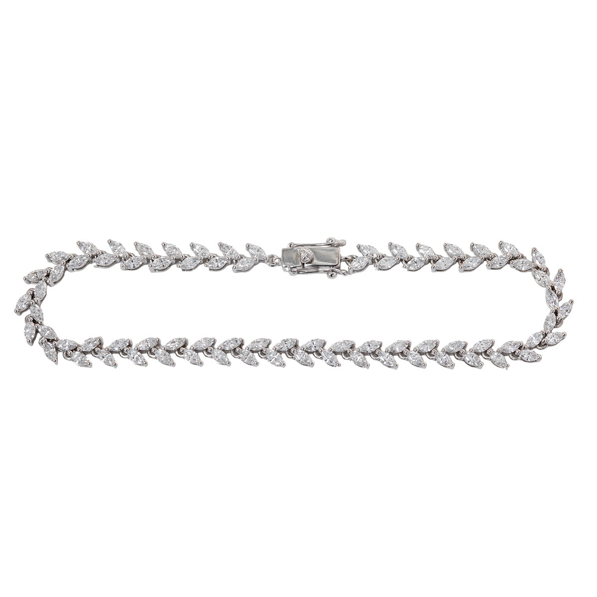 14K White Gold Marquise Cut Lab Diamond Leaf-shaped Design Tennis Bracelet