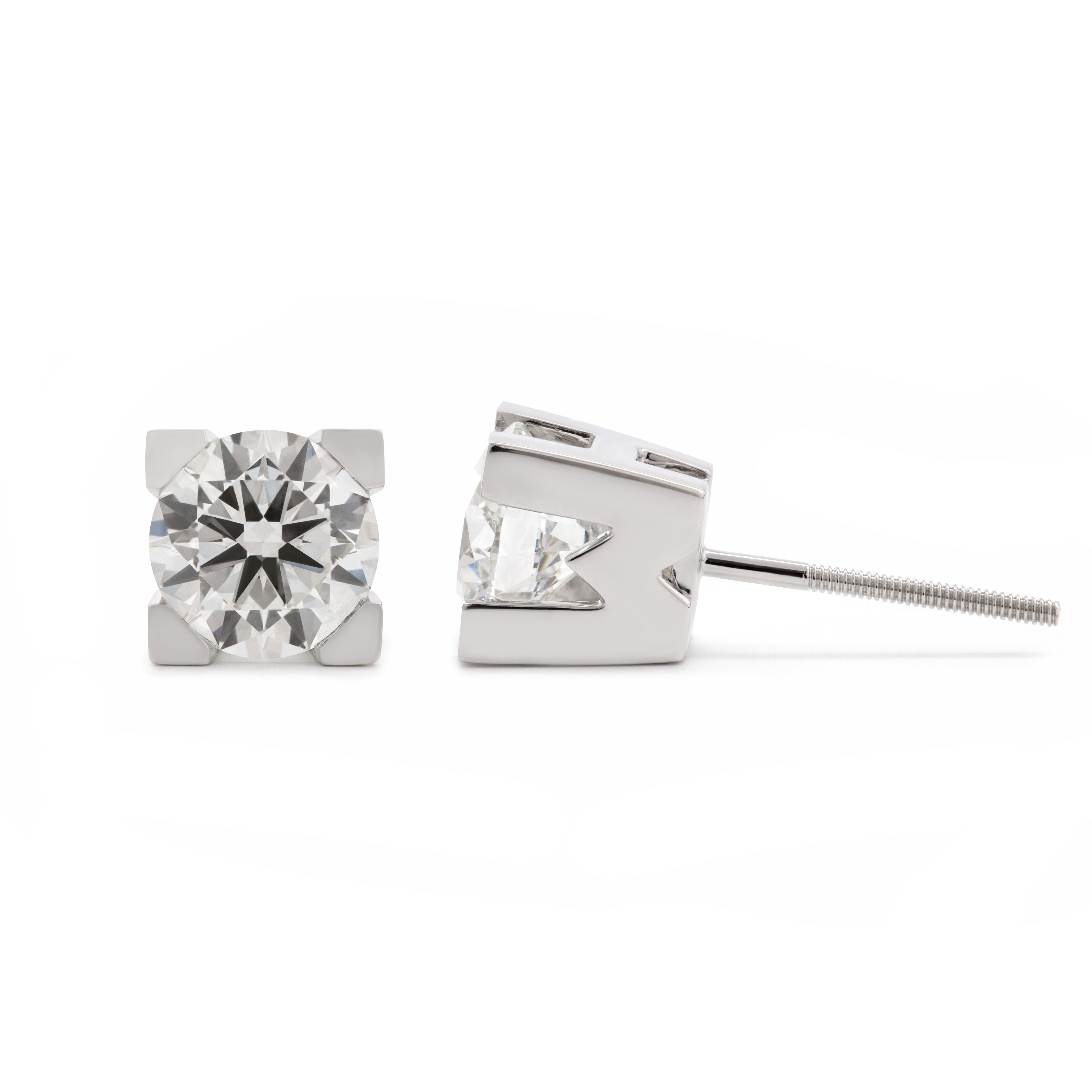 18K White Gold 3 ct tw Round Lab Diamond W & H Shaped Setting Stud Errings