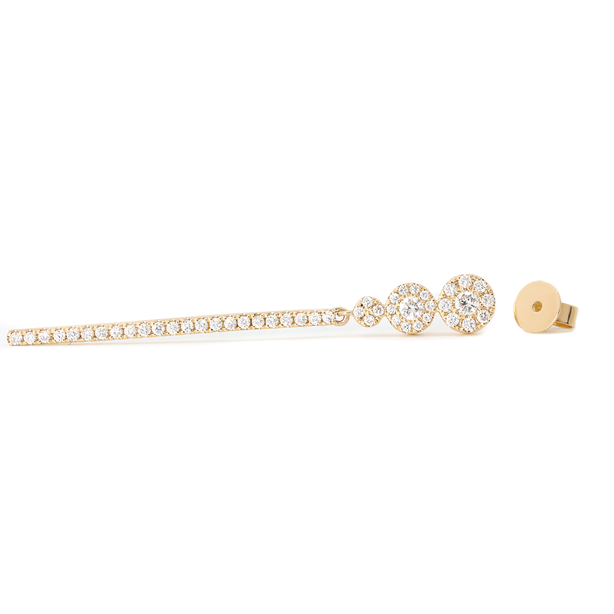 18K Yellow Gold Round Cut Diamond Pave Drop Earrings
