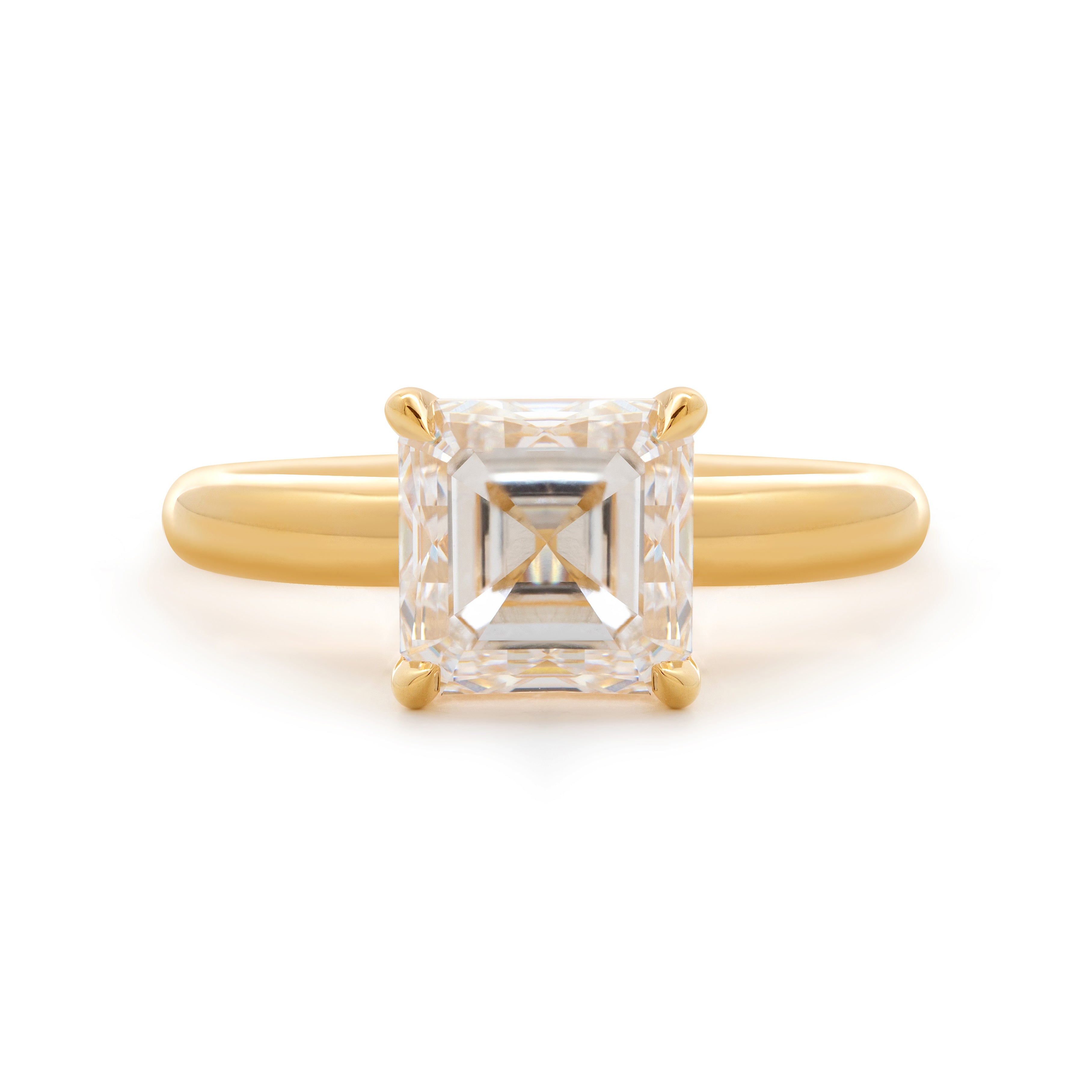 18k Yellow Gold 3ct Asscher Cut Lab Diamond 4 Claw Prong Basket Setting Ring