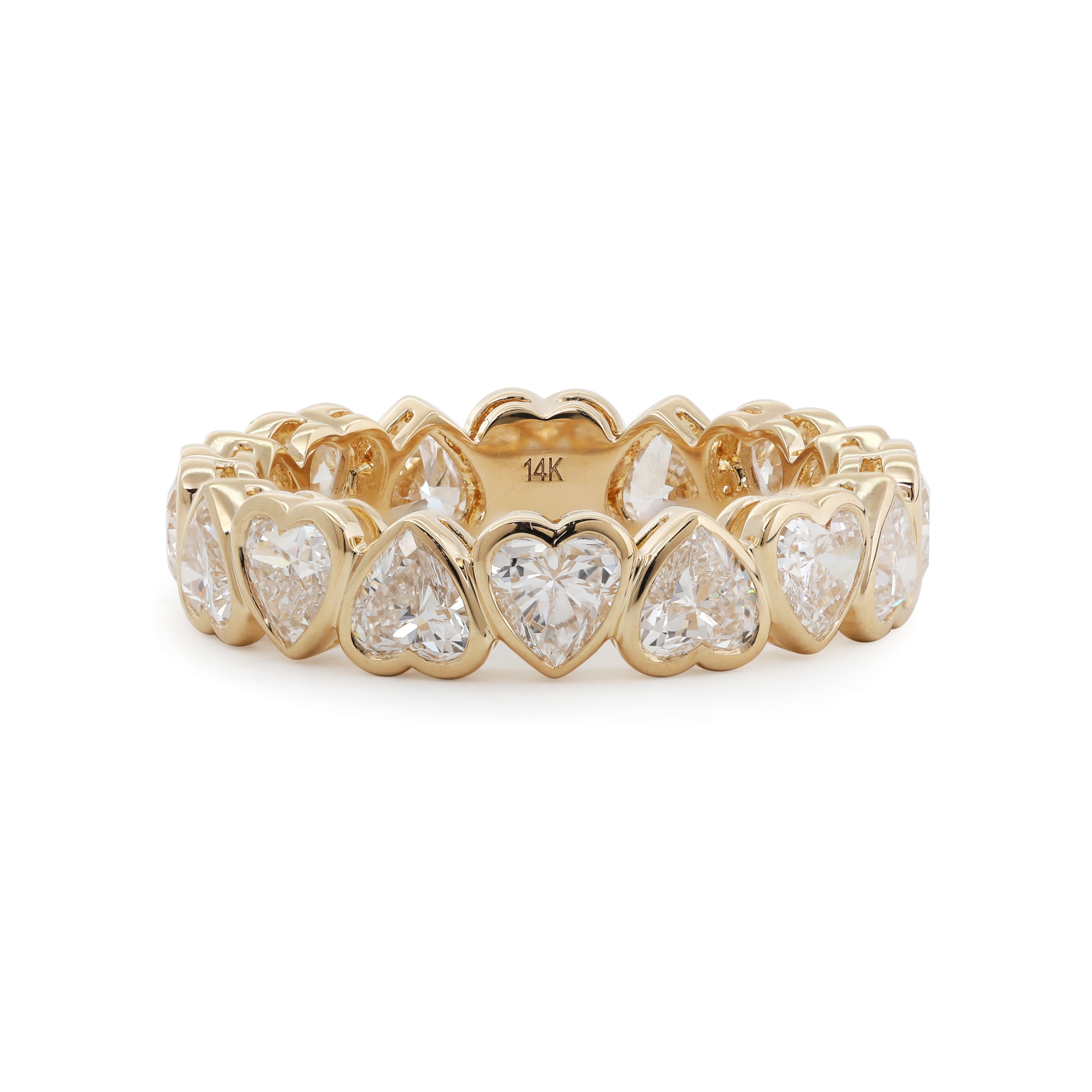 14K Yellow Gold Heart Shaped Lab Diamond Bezel Eternity Ring